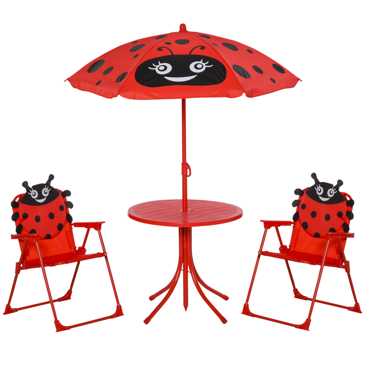 Kids Folding Picnic Table Chair Set, Ladybug Pattern, Outdoor
