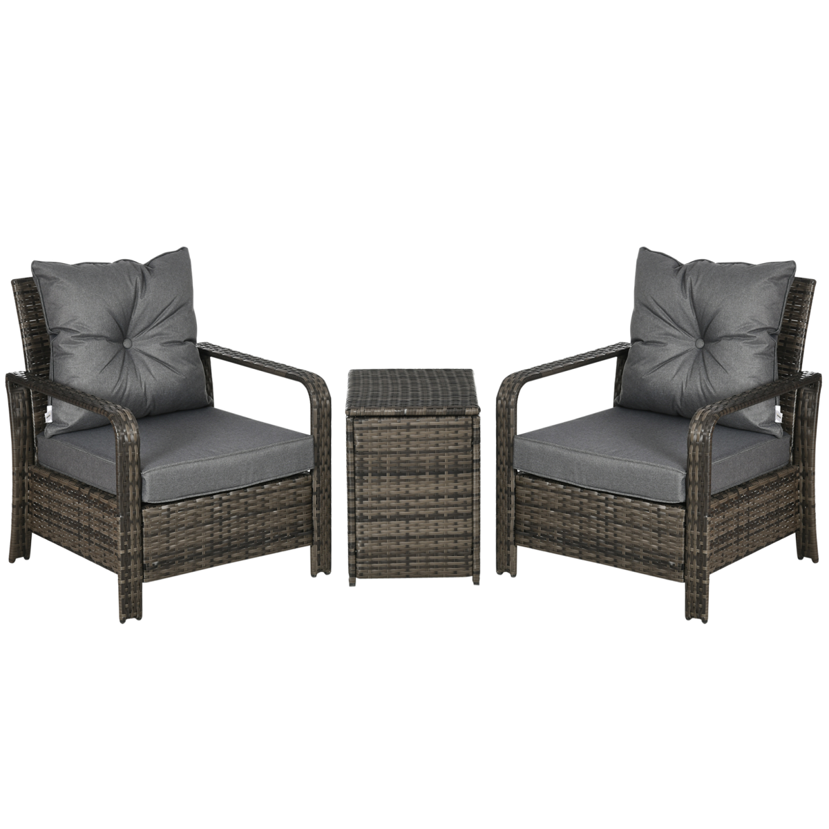 3 Piece PE Rattan Garden Sofa Set with 2 Chairs and Storage Table Grey
