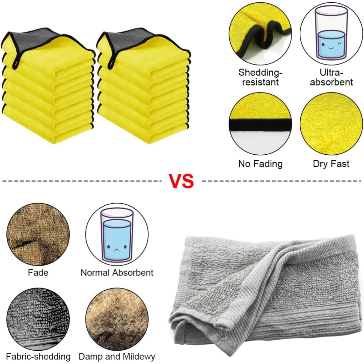 12PCS Car Cleaning Towels Microfibre Super Absorbent Polishing
