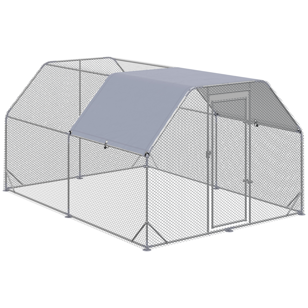 Chicken Run with Roof, Walk-In Chicken Coop for 10-12 Chickens, Hen House