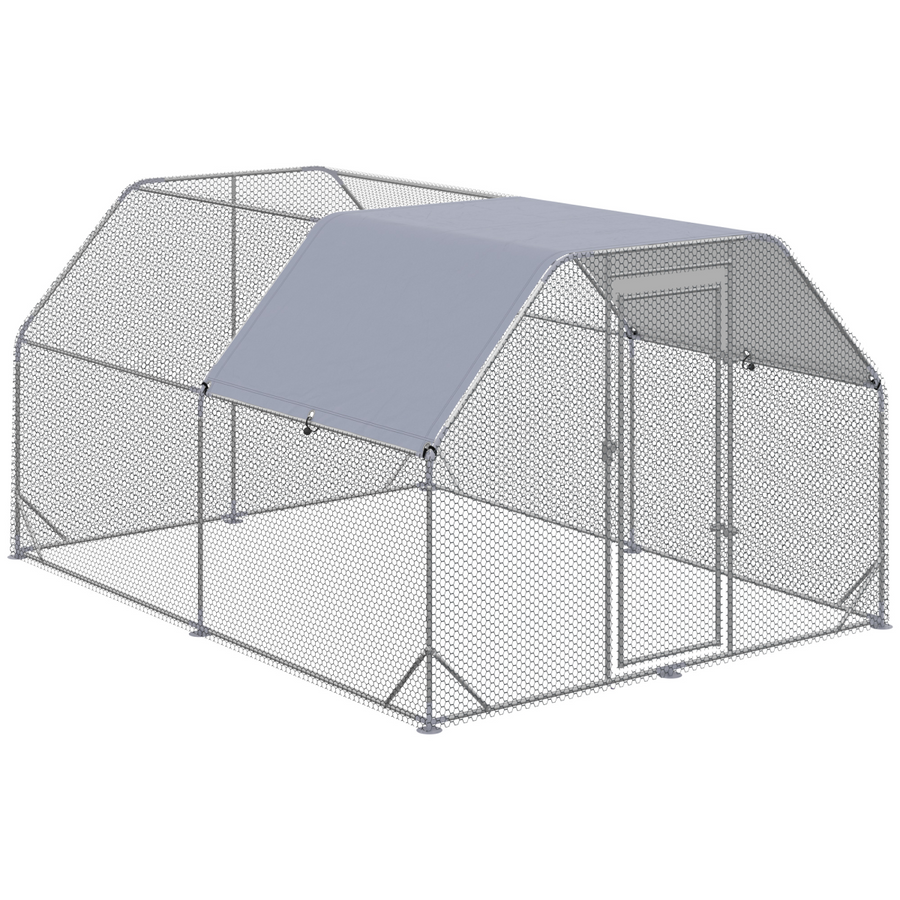 Chicken Run with Roof, Walk-In Chicken Coop for 10-12 Chickens, Hen House