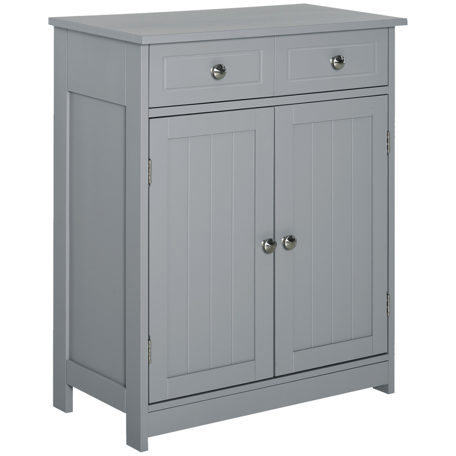kleankin Bathroom Floor Storage Cabinet with 2 Drawers, Door Cupboard, Grey
