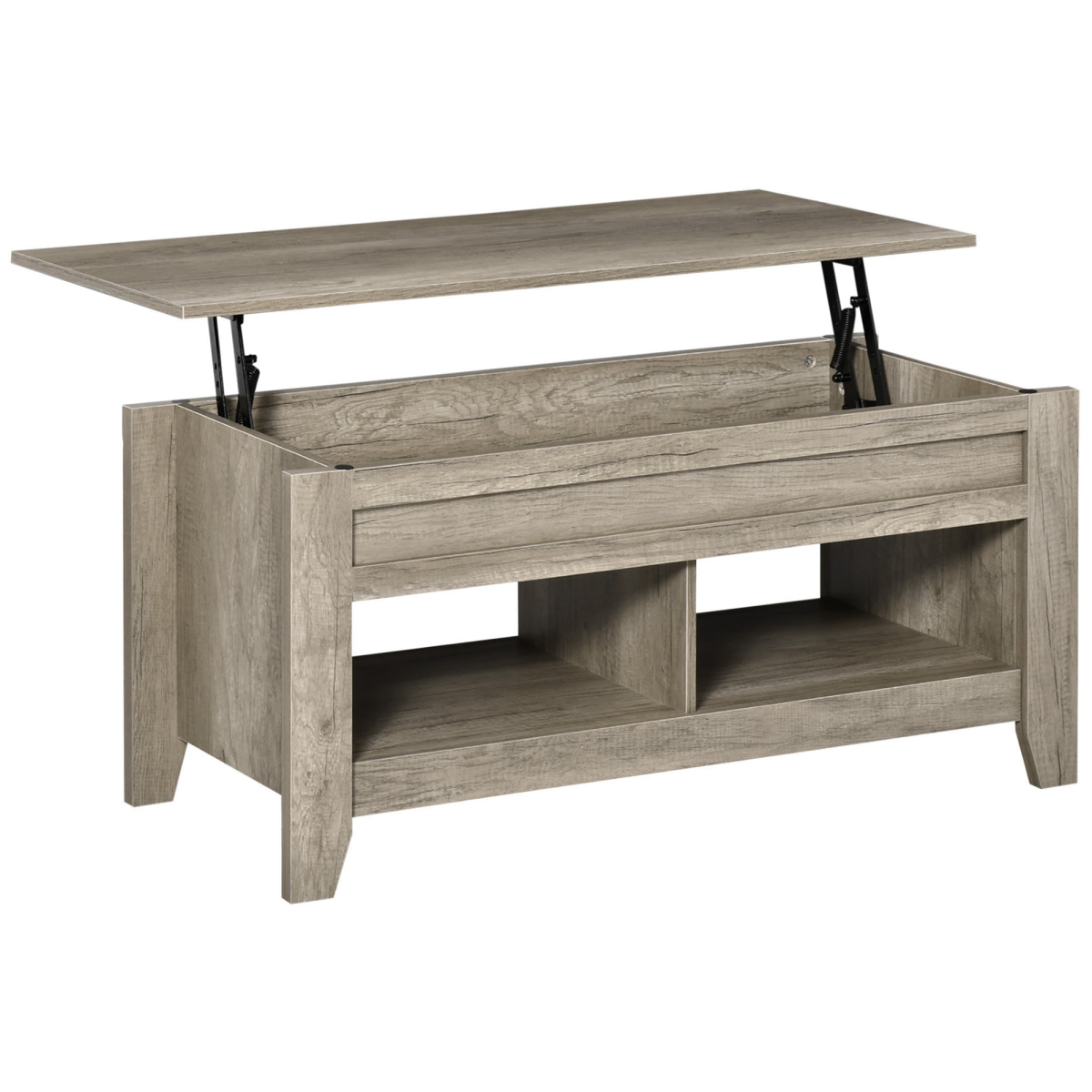 HOMCOM Lift Top Coffee Table with Hidden Storage Compartment and Shelves Oak