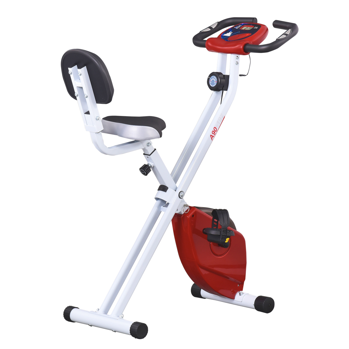 Magnetic Resistance Foldable Exercise Bike with LCD Monitor, Adjustable Seat, Red