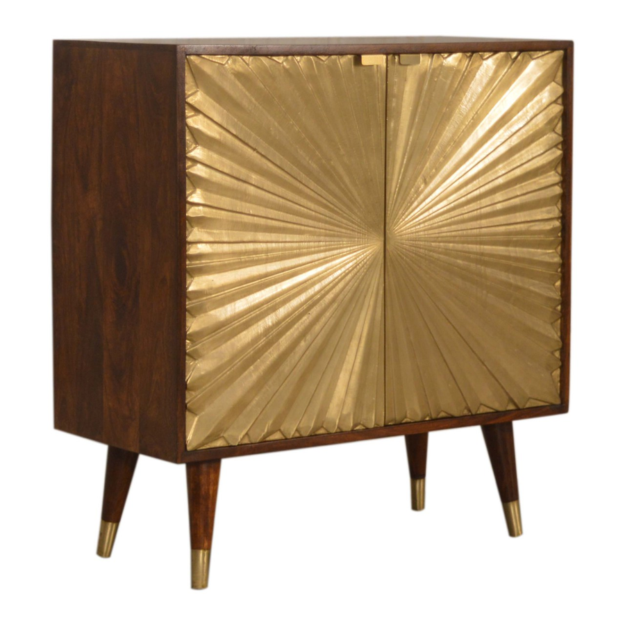 Artisan Furniture Solid Wood Manila Gold Cabinet, 2 Doors, Brown & Golden