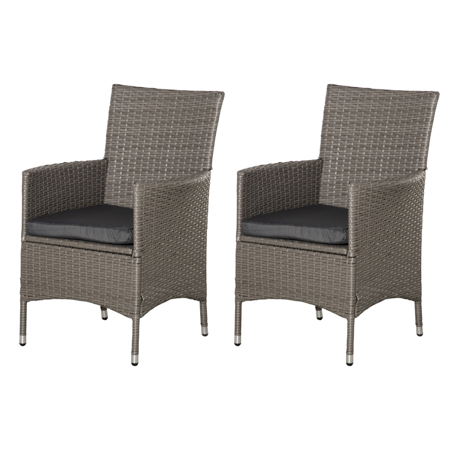 2 Seater Outdoor Rattan Armchair Dining Chair with Armrests and Cushions, Grey