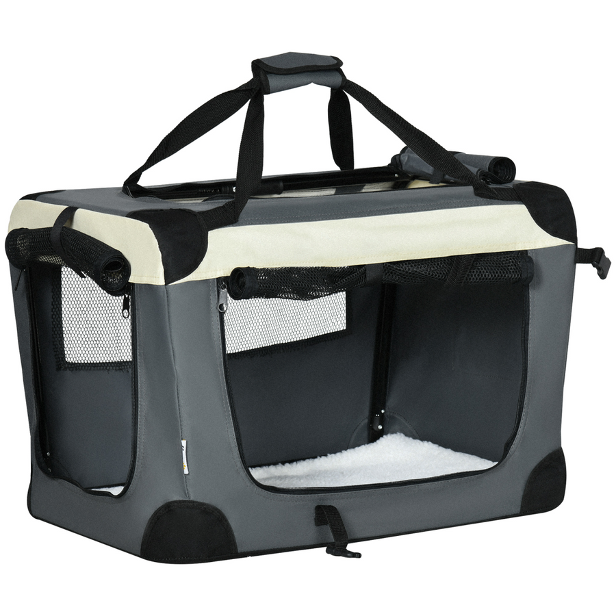 60cm Foldable Pet Carrier with Cushion, Grey