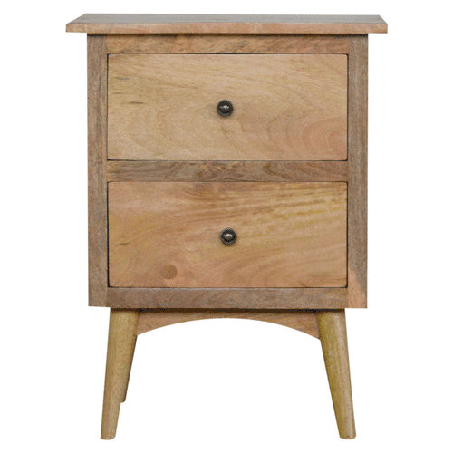Artisan Furniture Solid Wood Nordic Style Bedside with 2 Drawers, Brown