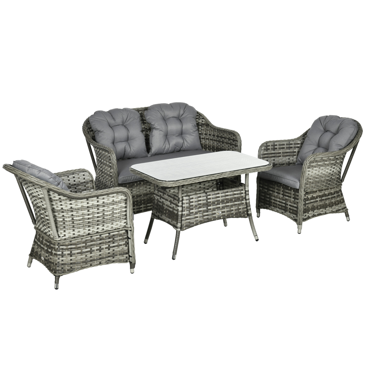 4-Piece Rattan Garden Furniture Set with Padded Cushions and Glass Top Table
