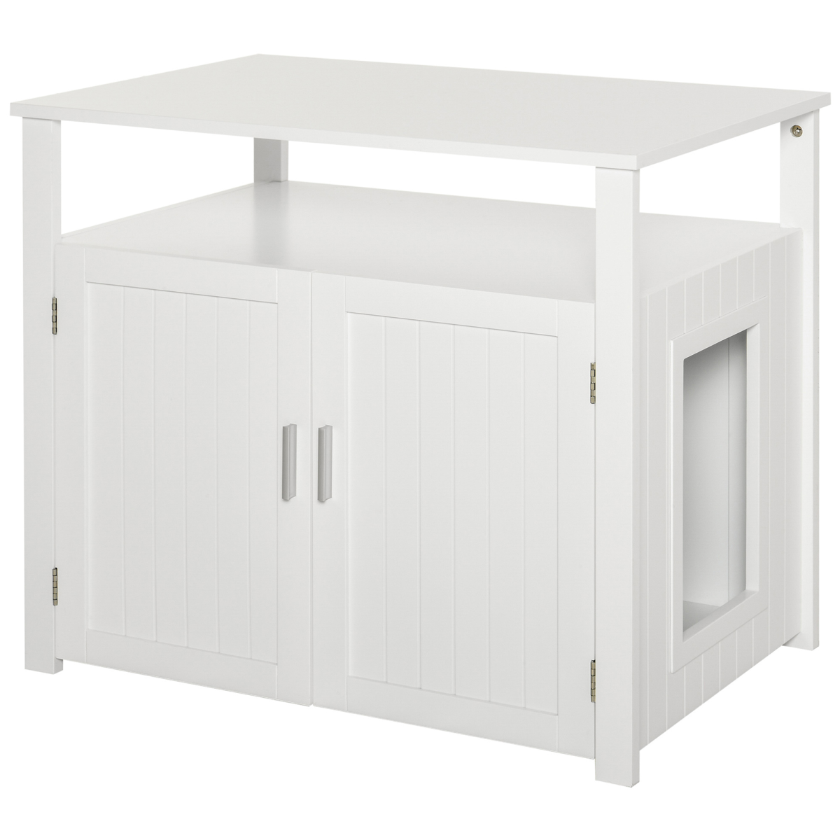 Inside Tabletop Side Table Cat Box Fixture with Magnetic Closing Door, White