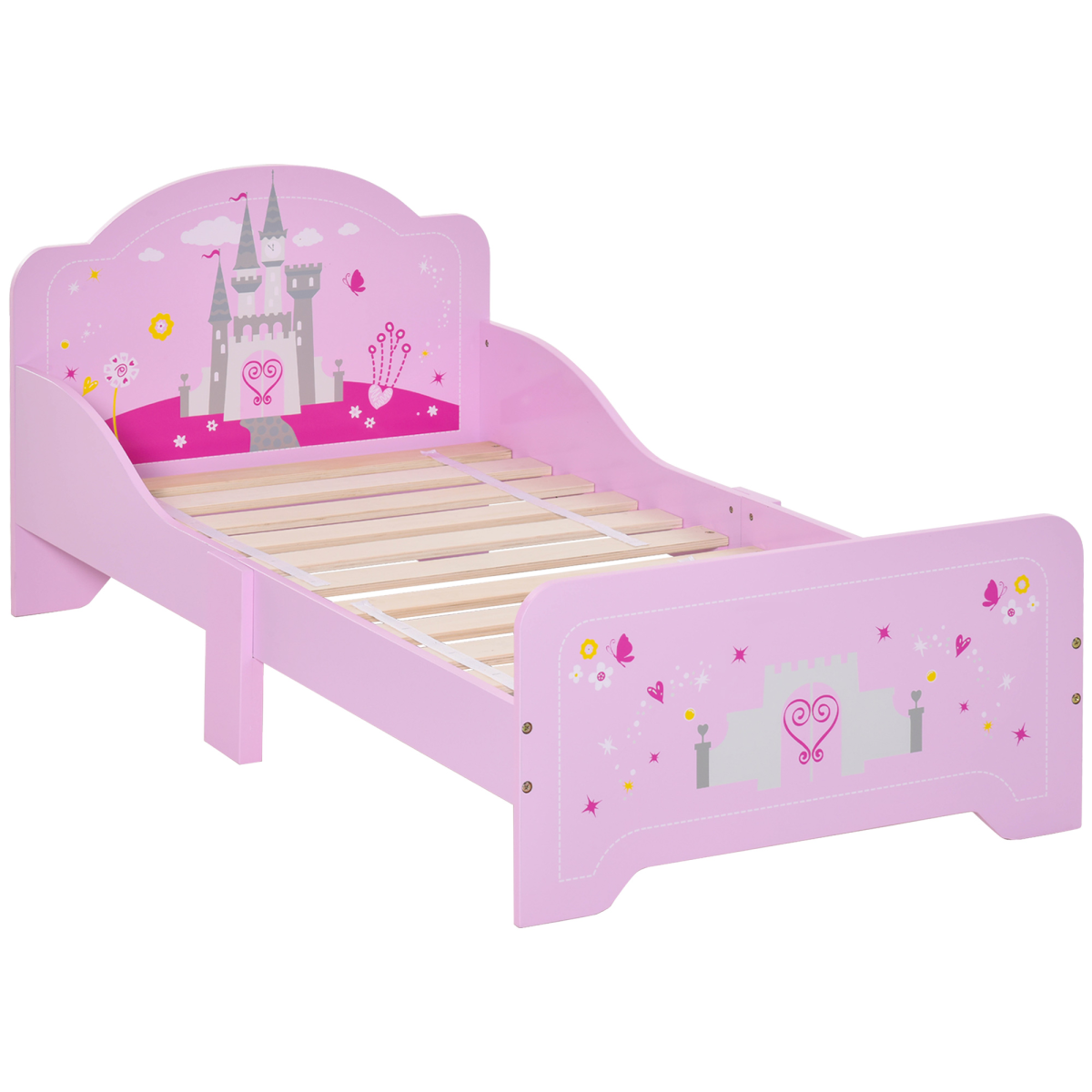 Kids Bed Princess Castle Theme with Side Rails and Slats, Pink, 3-6 Yrs