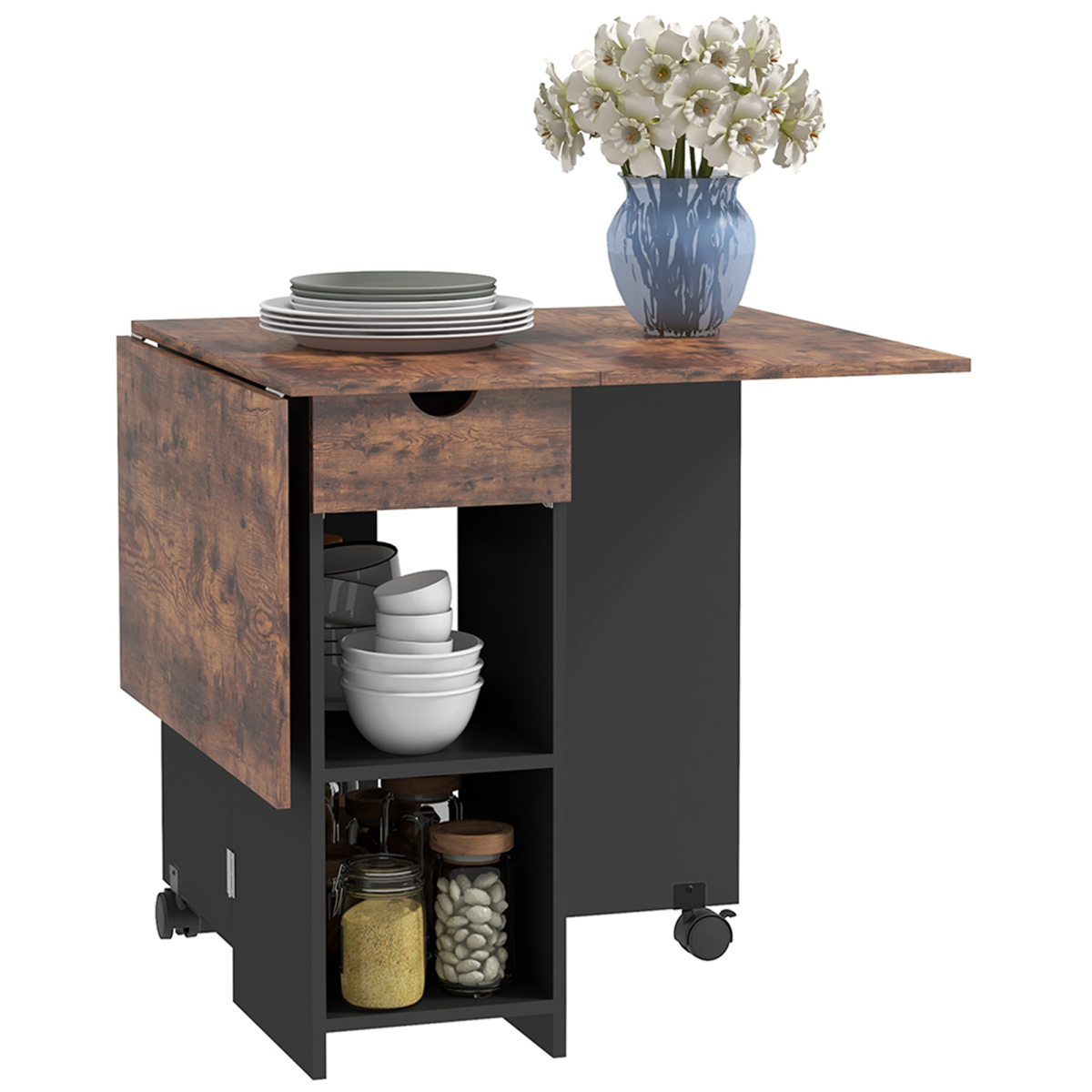 Expandable Dining Table with Storage - Rustic Brown