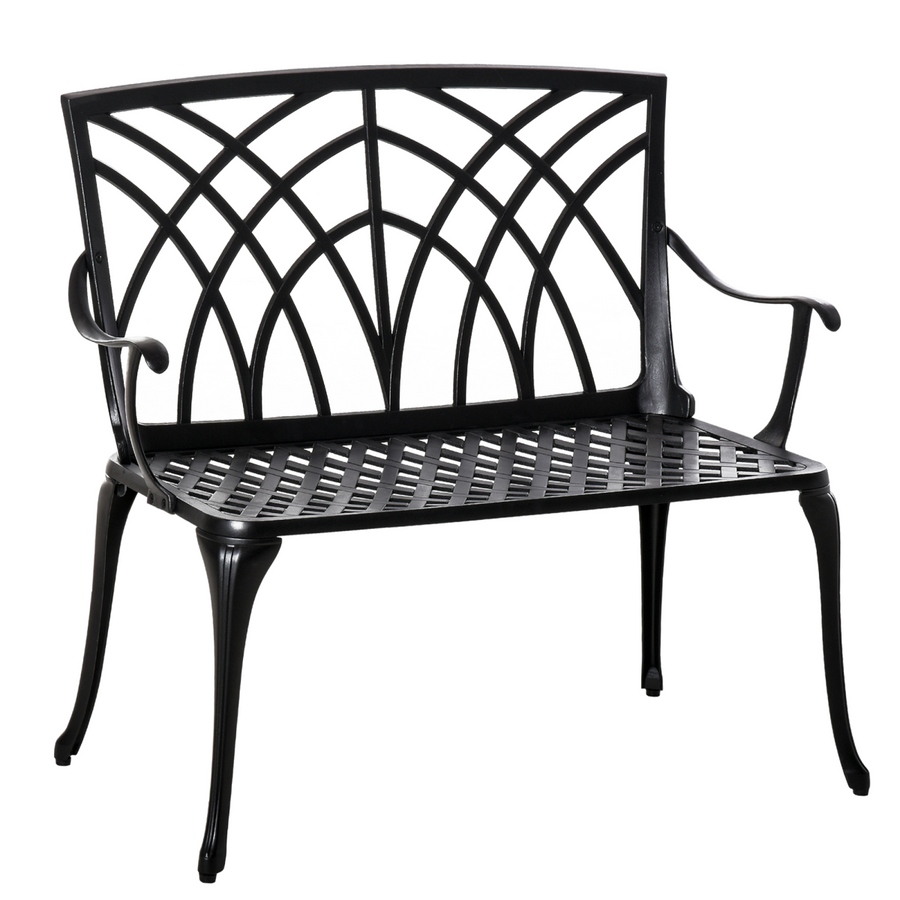 Outsunny 2-Seater Cast Aluminium Garden Bench Loveseat with Ergonomic Armrests