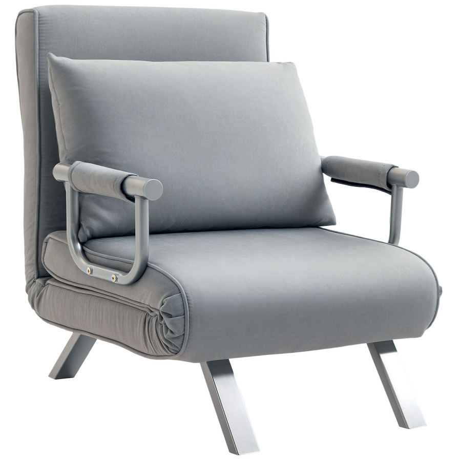 Sofa Bed Foldable Portable Armchair Sleeper Lounge  Pillow Light Grey