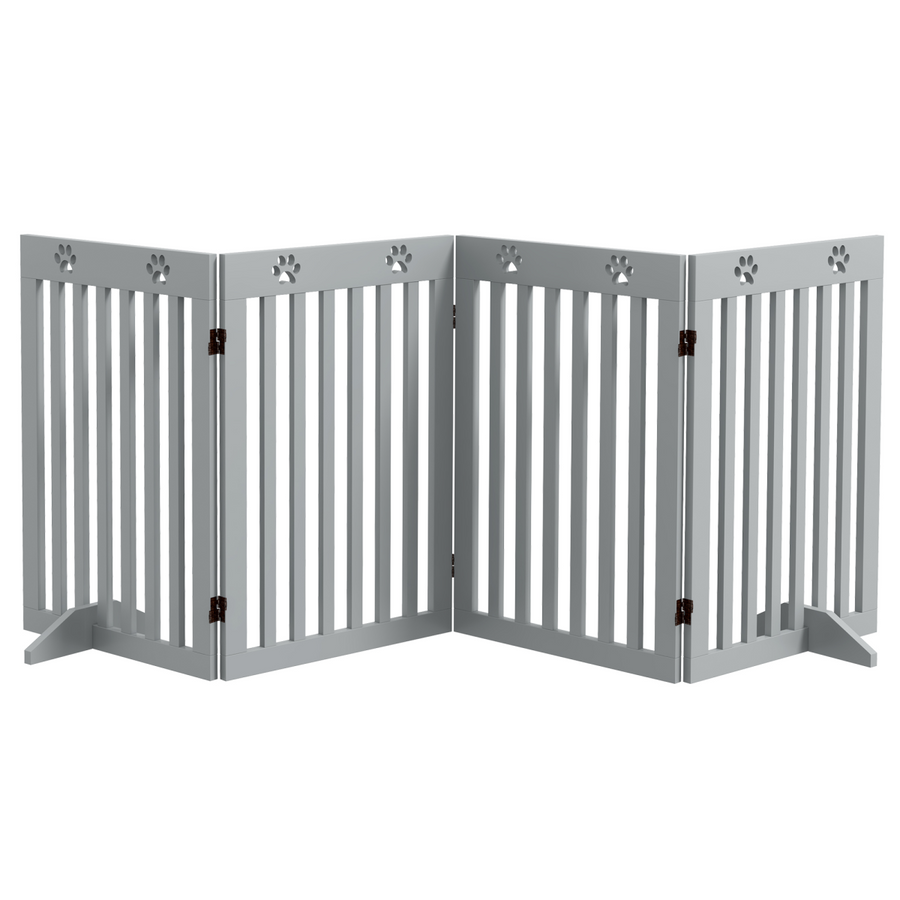 PawHut Pet Gate Foldable Fence Freestanding Dog Barrier w/ Support Feet Grey