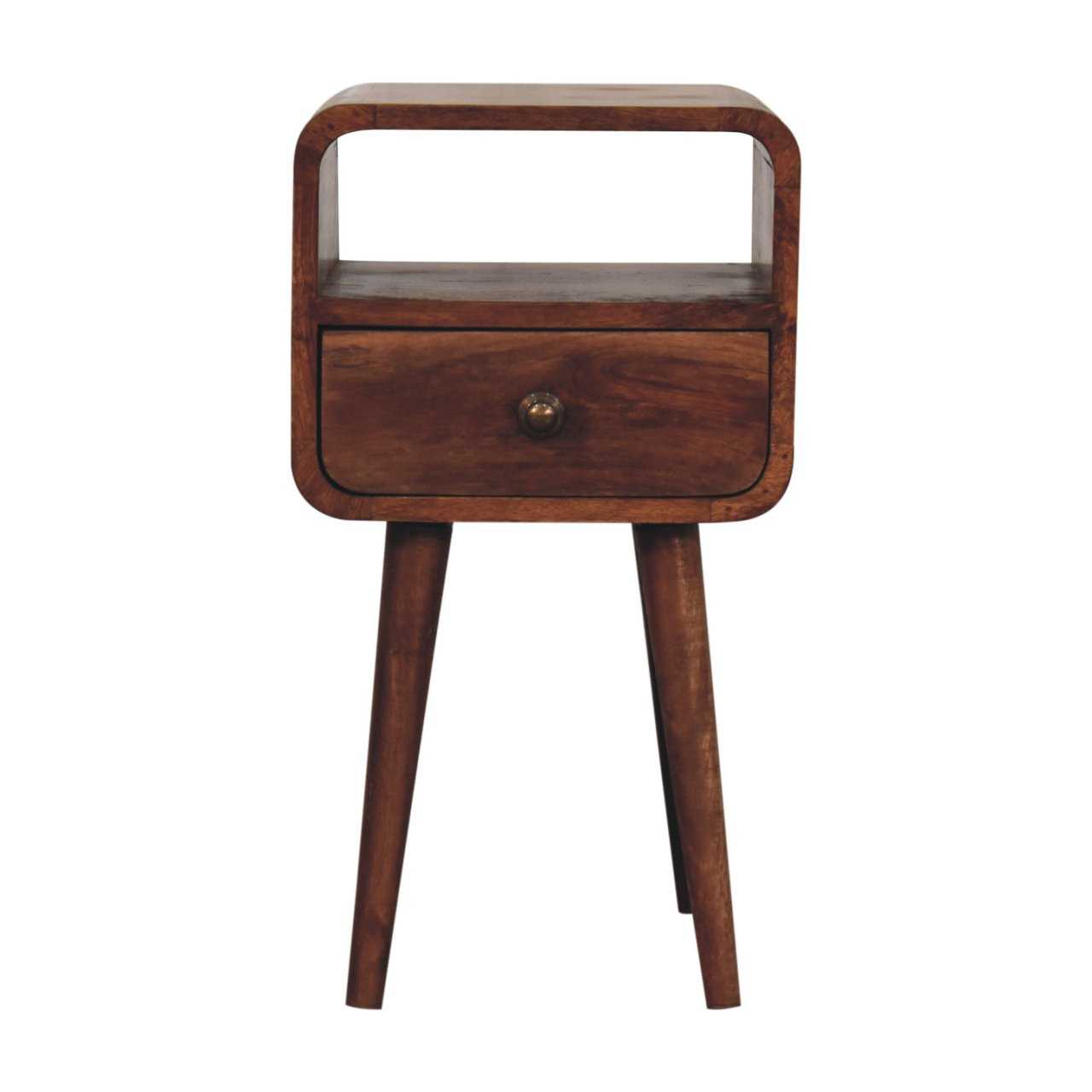 Artisan Furniture Solid Wood Mini Honey Caramel Curved Bedside with Drawer and Open Slot, Brown
