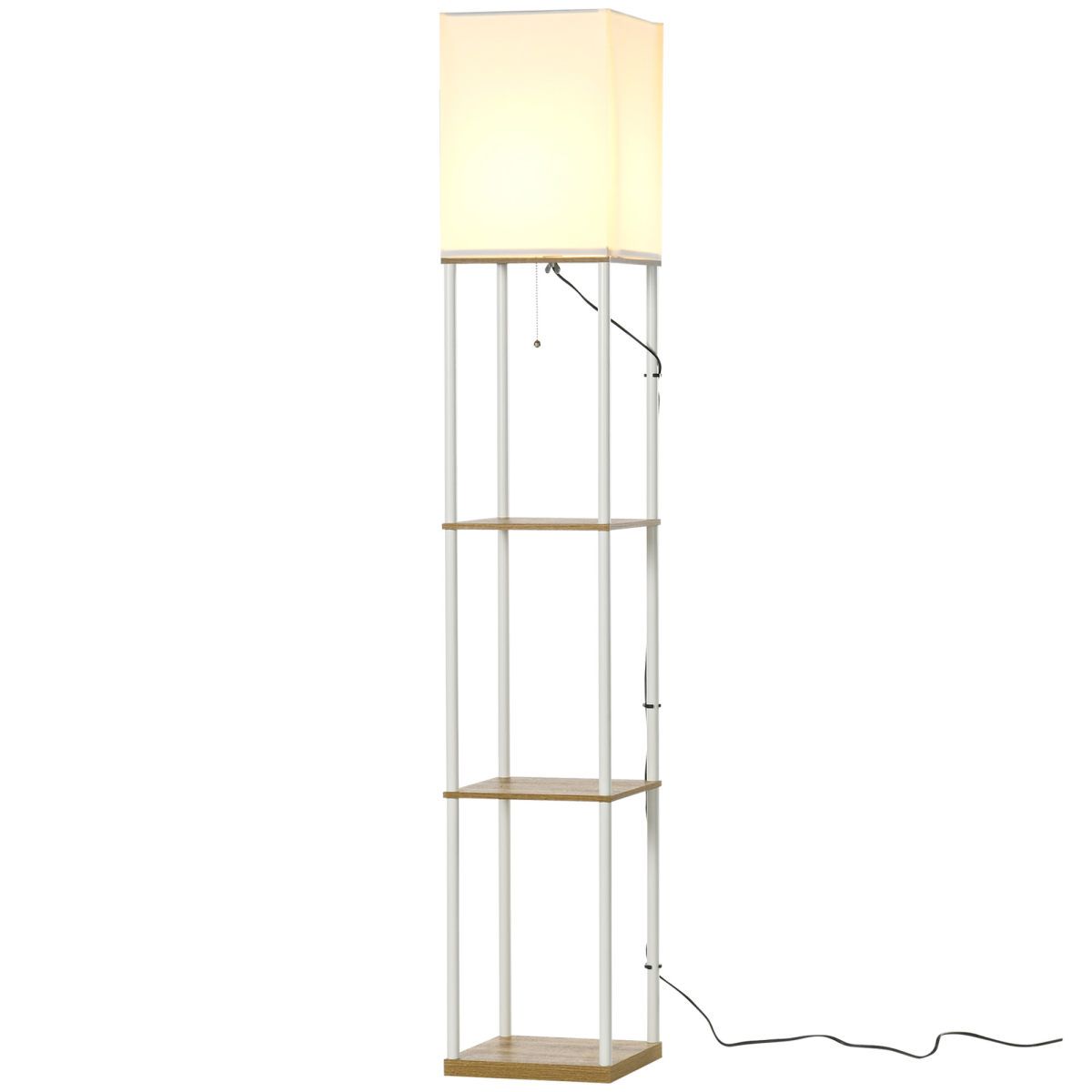 HOMCOM Modern Floor Lamp with Shelves and Fabric Lampshade
