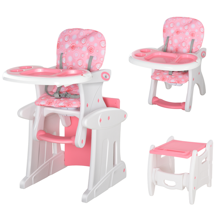 3-in-1 Convertible Baby High Chair Booster Seat with Removable Tray Pink HOMCOM
