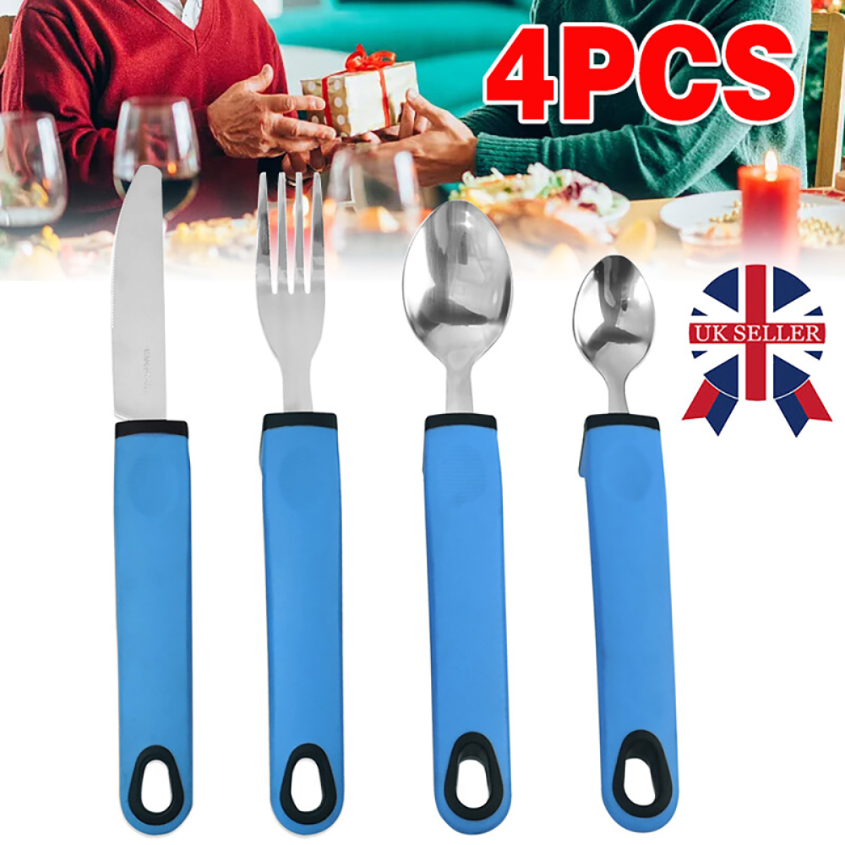 Elderly Aid Cutlery Set with Spoon, Fork, Knife and Teaspoon