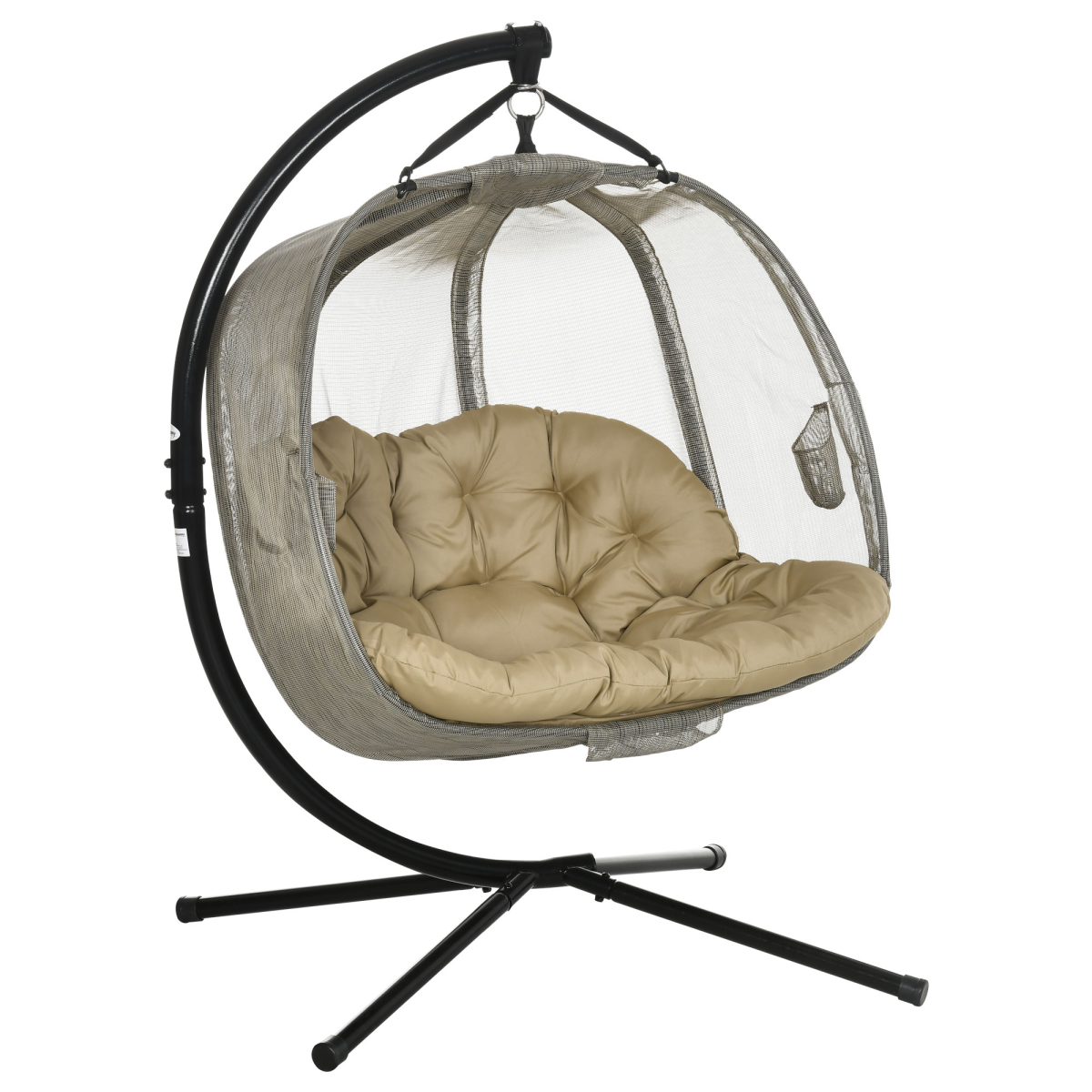 Double Hanging Egg Chair 2 Seaters Swing Hammock with Cushion, Brown