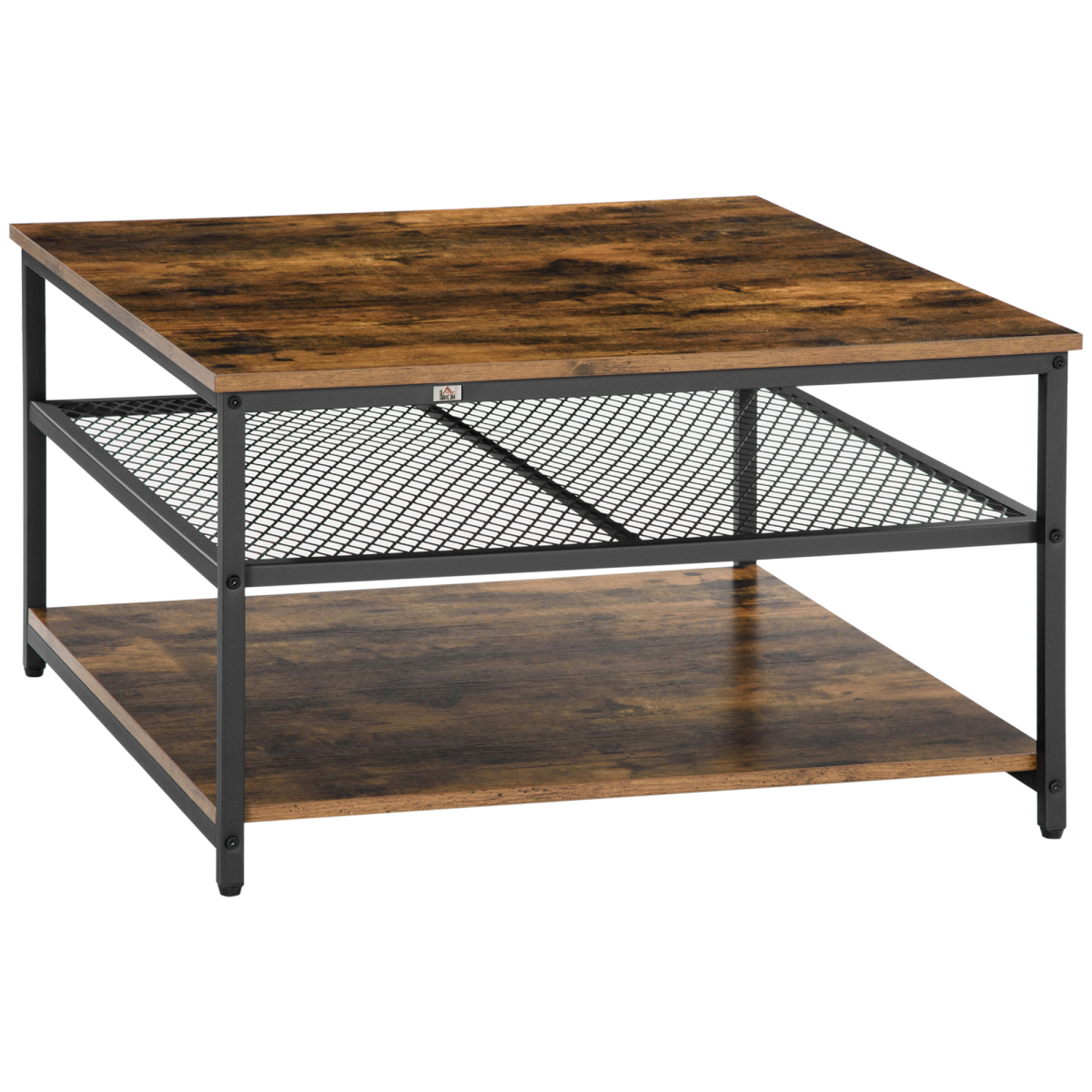 HOMCOM Industrial Coffee Table with Storage Shelves, Rustic Brown