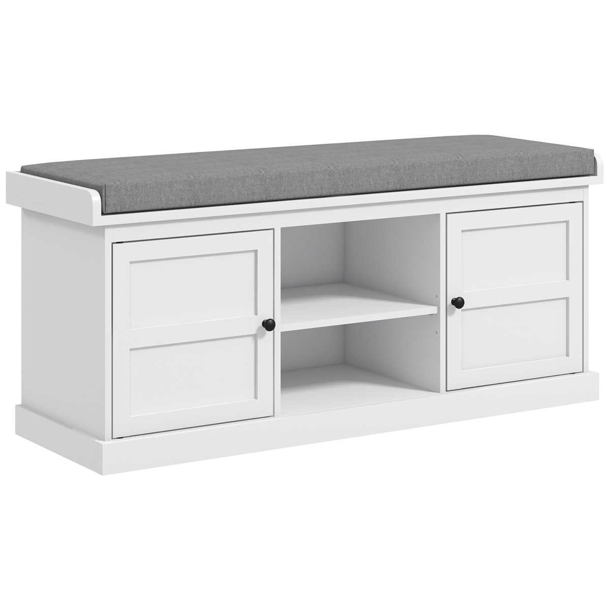 HOMCOM Shoe Storage Bench with Cushion, 2 Cabinets, White