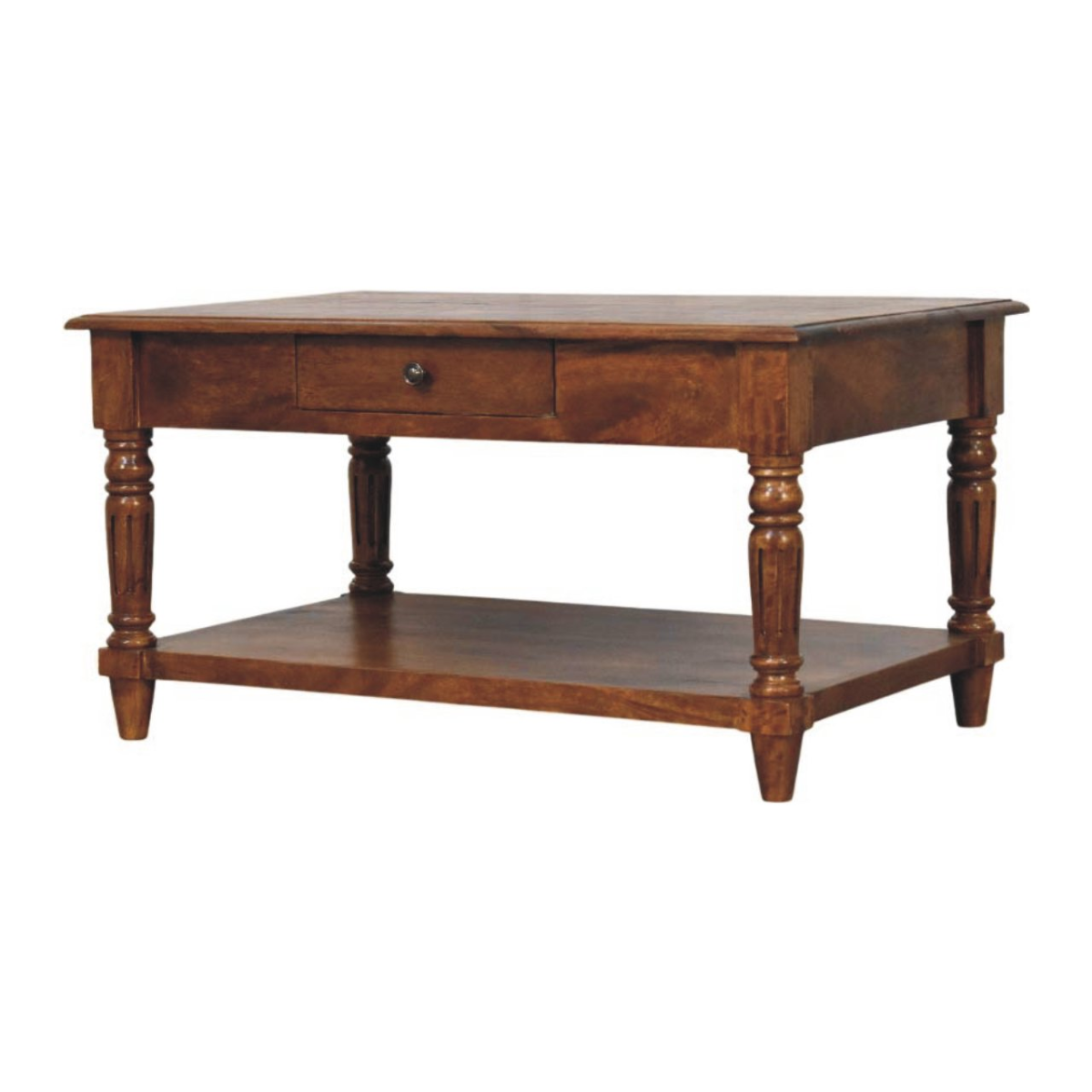 Artisan Furniture Solid Wood Turned Legs Chestnut 2 Drawer Coffee Table, Dark Brown