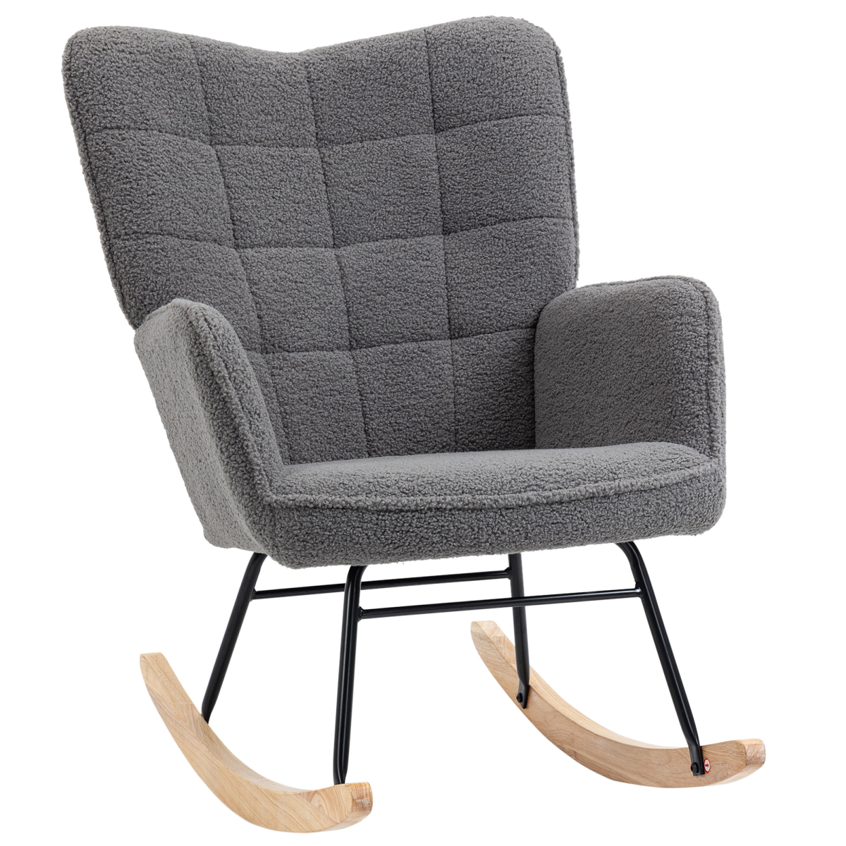 HOMCOM Wingback Rocking Chair for Nursing with Steel Frame and Wooden Base Grey