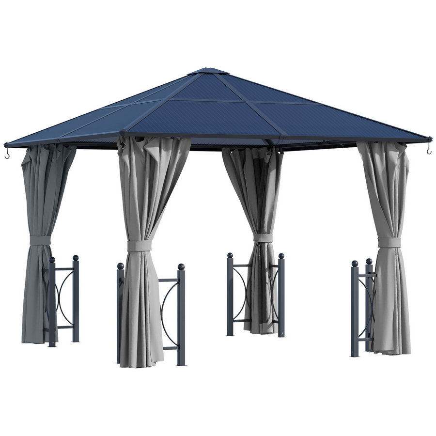 3m x 3m Outdoor Aluminium Alloy Gazebo with Curtains Dark Grey