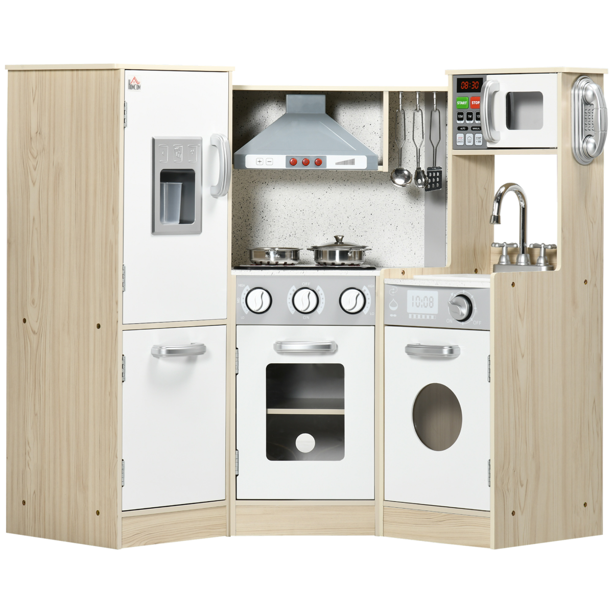 Corner Kids Kitchen with Sound Light, Phone, Microwave, Oven, Range Hood