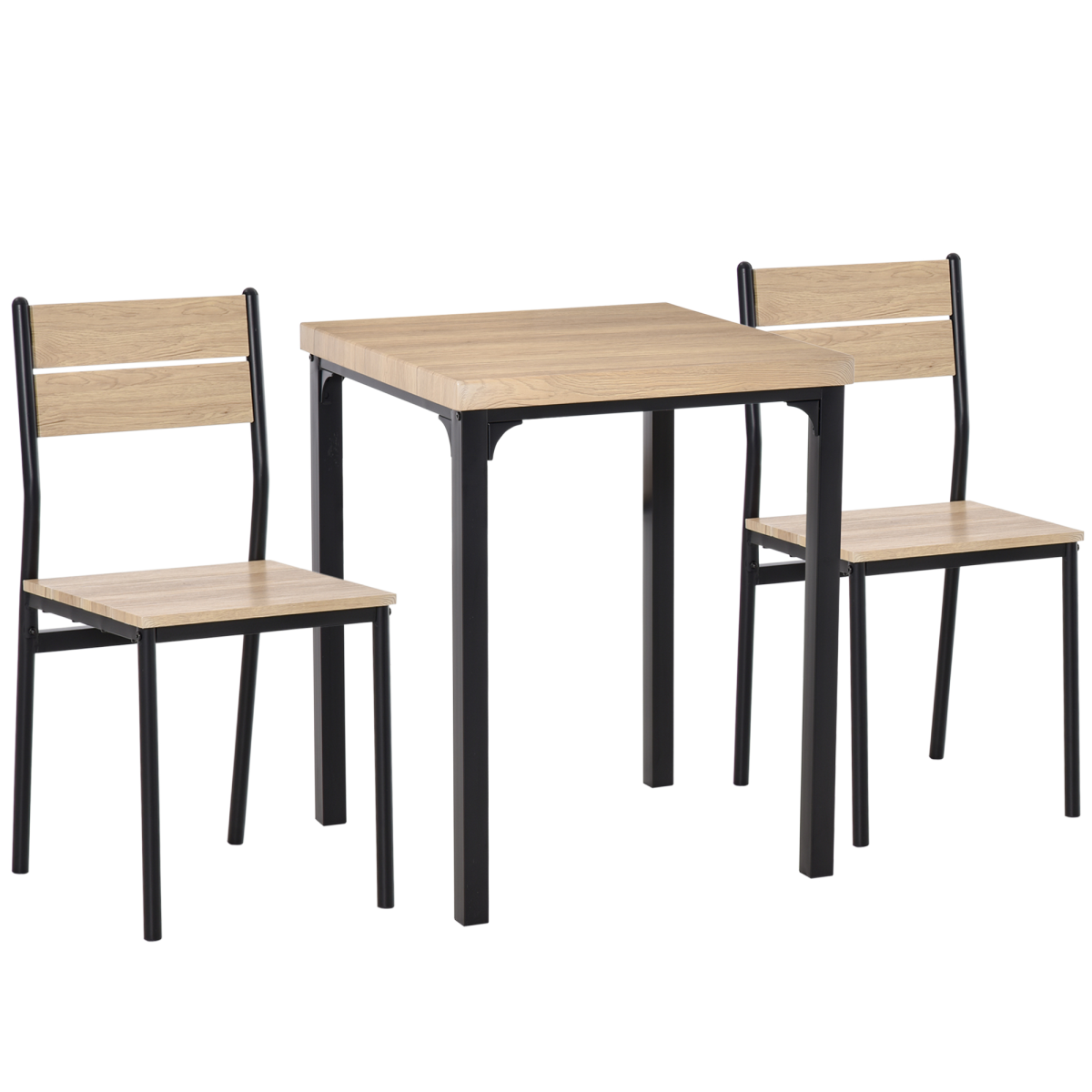 3 Pcs Compact Dining Table and 2 Chairs Set with Wooden Finish and Metal Legs