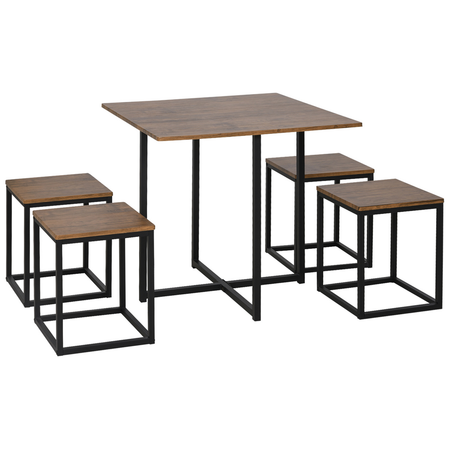 MDF Topped Steel 5-Piece Dining Set with Table and 4 Stools, Black/Brown
