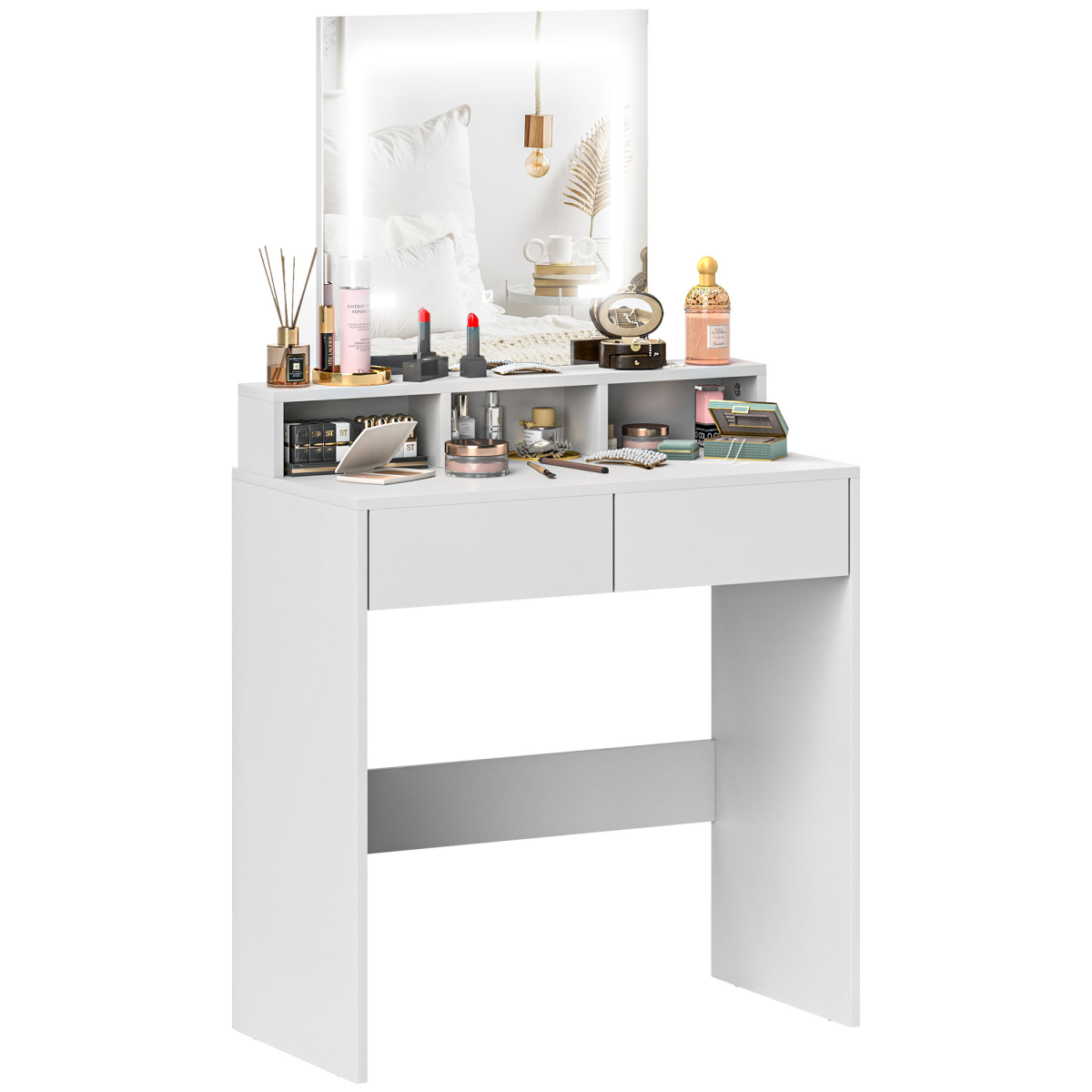 HOMCOM Dressing Table with Mirror and LED Lights, White