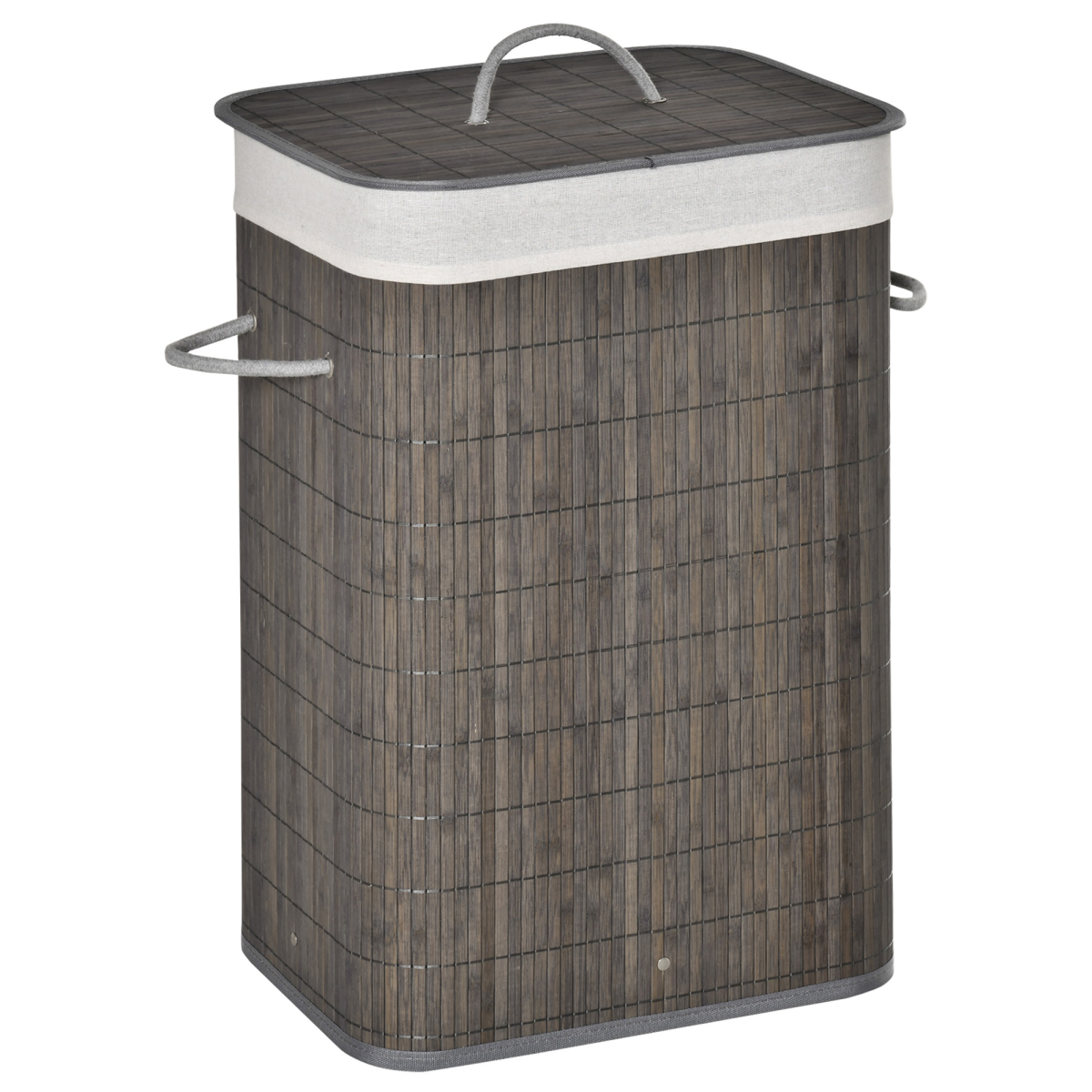 Bamboo Laundry Basket with Flip Lid, Grey Handles and Lining