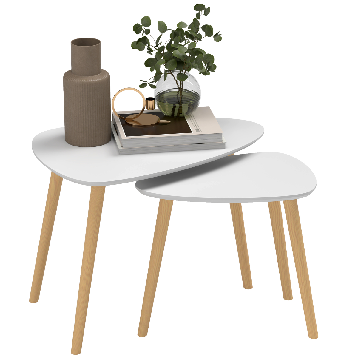 HOMCOM Side Table Set of 2 Grey Natural