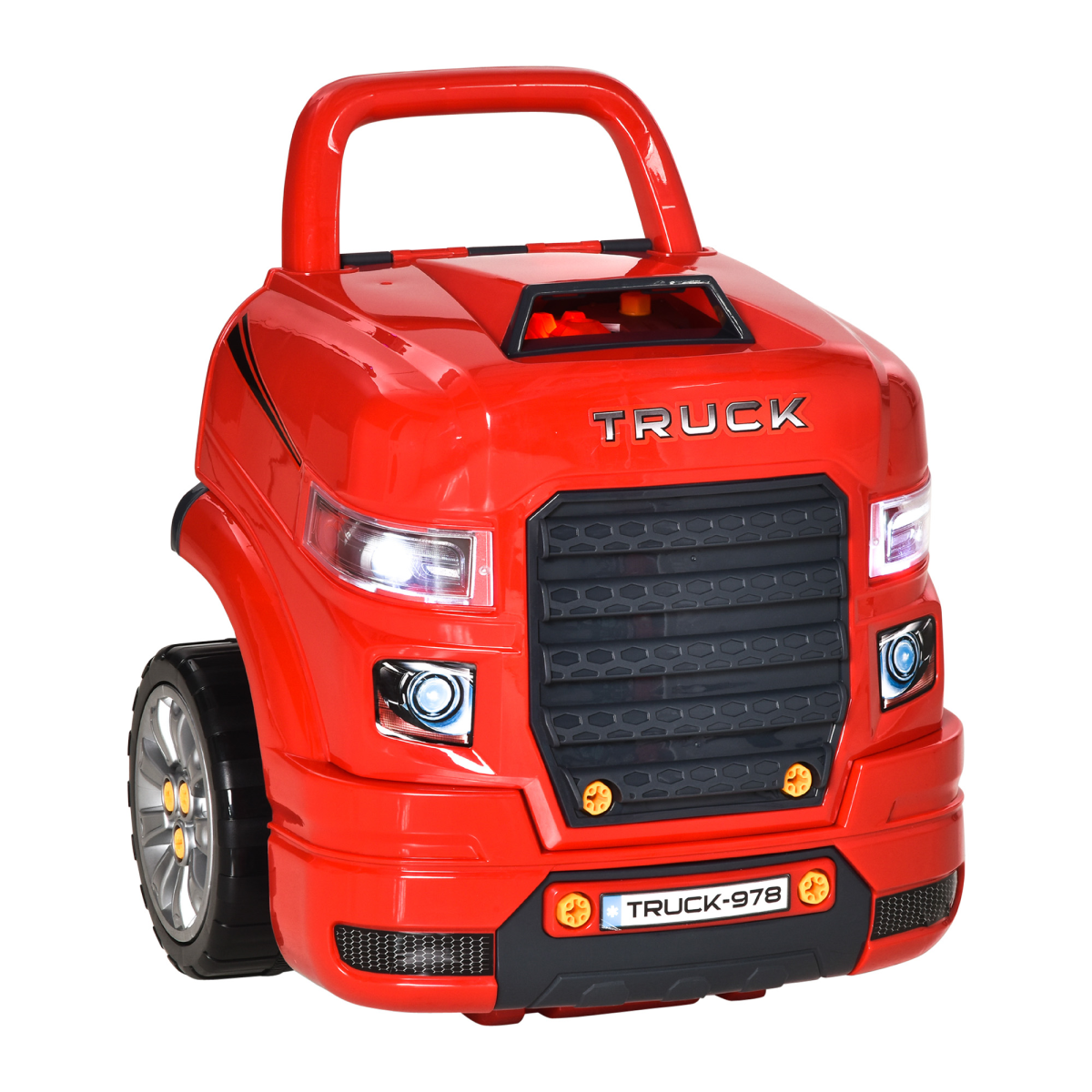 Kids Truck Engine Toy Set with Horn, Light, Car Key, Red, Ages 3-5