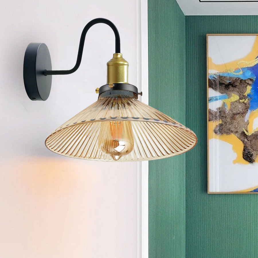 Industrial Amber Glass Shade Wall Light