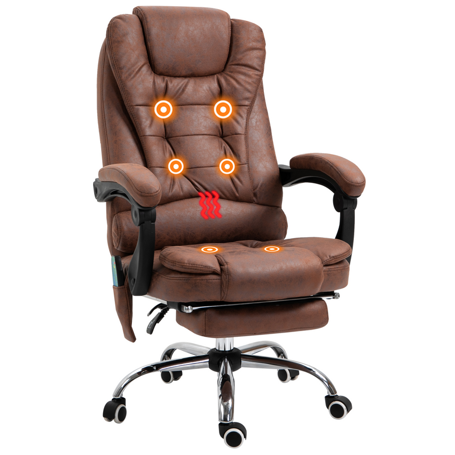 Vintage High Back Heated Massage Office Chair w/ 6 Vibration Points, Brown