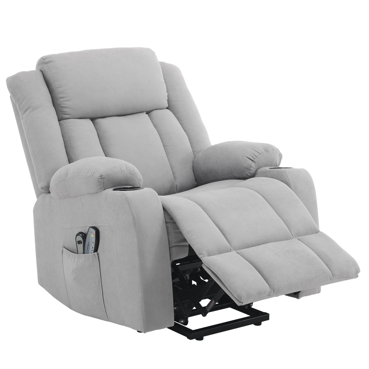 Grey Fabric Electric Elderly Lift Recliner Chair with 8-Point Massage and Heat, 120kg, Indoor