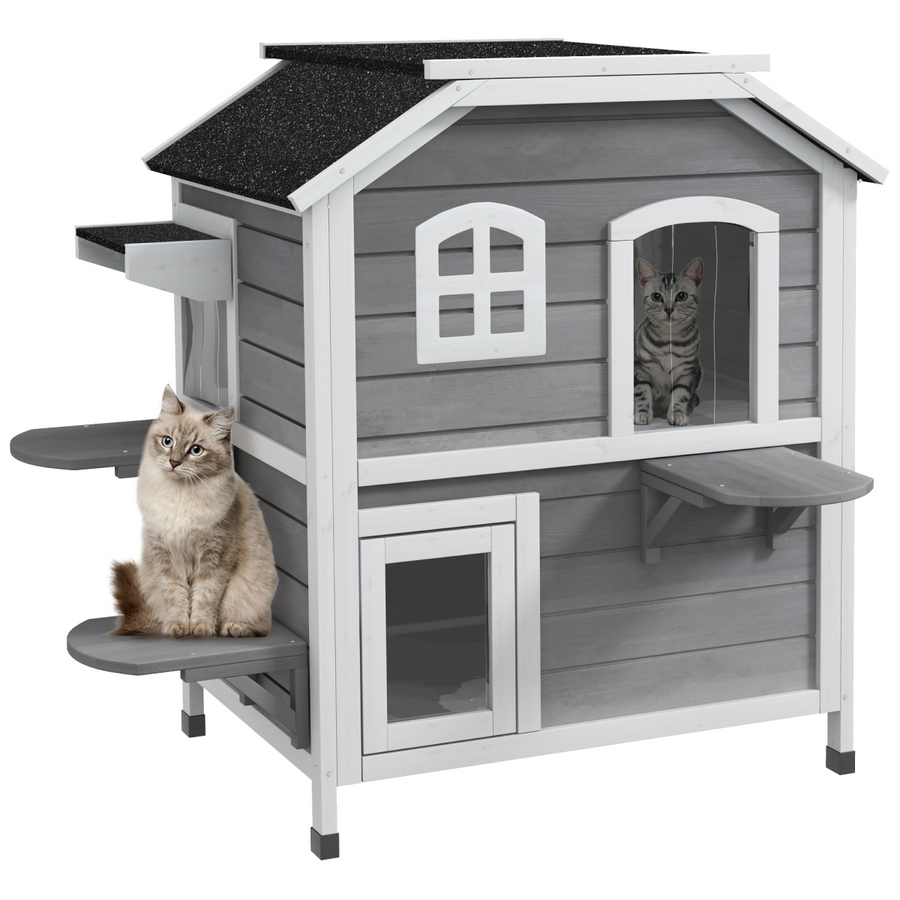 Cat Condo with Openable Roof, Fir Wood, Outdoor/Indoor Catio Grey
