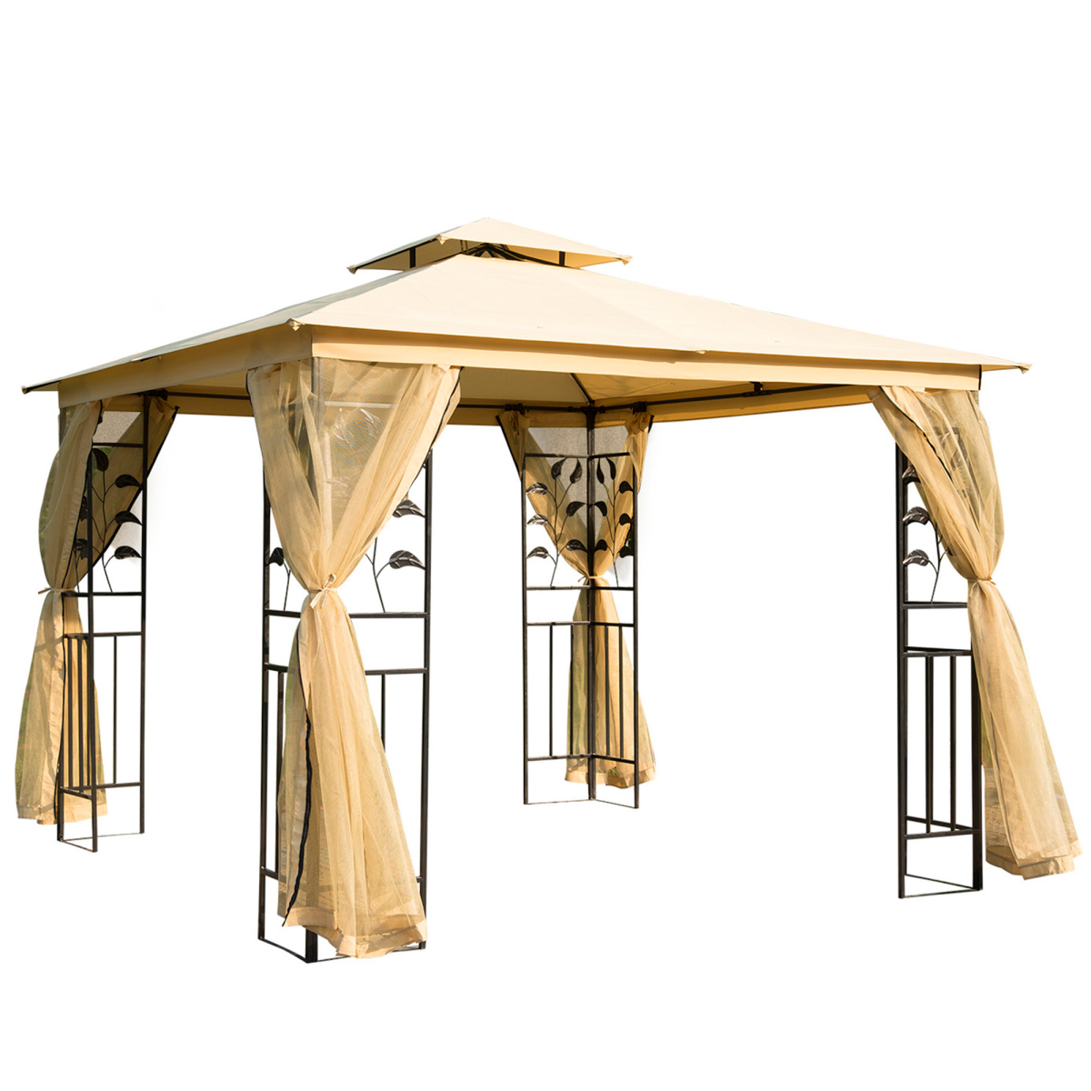 Outsunny 3 x 3 m Double Top Gazebo, Beige