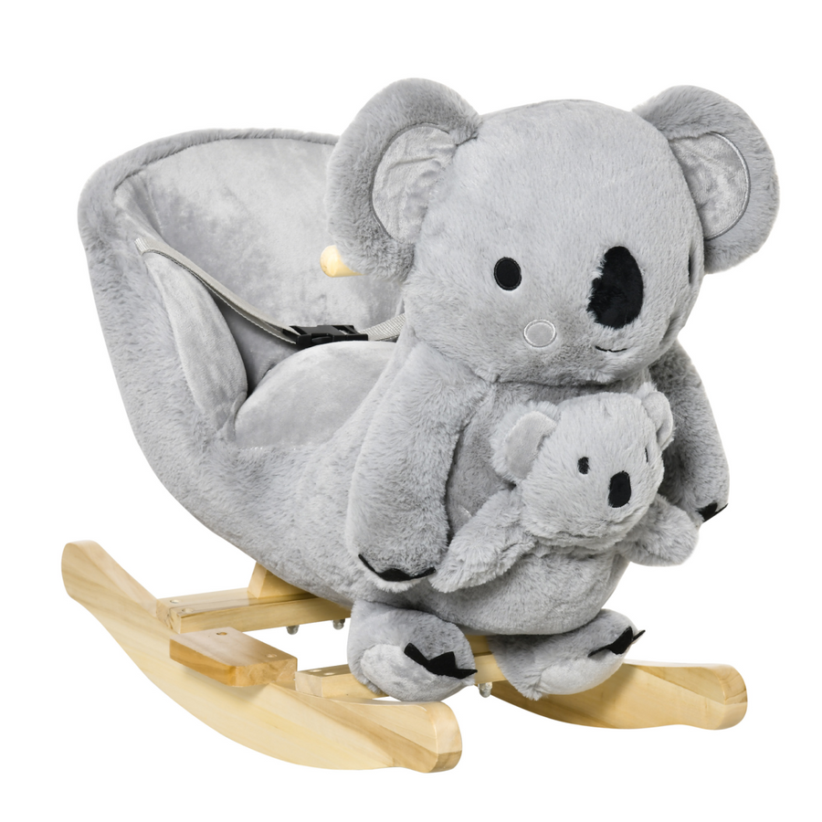 Kids Plush Ride-On Rocking Horse Koala Toy with Gloved Doll Grey