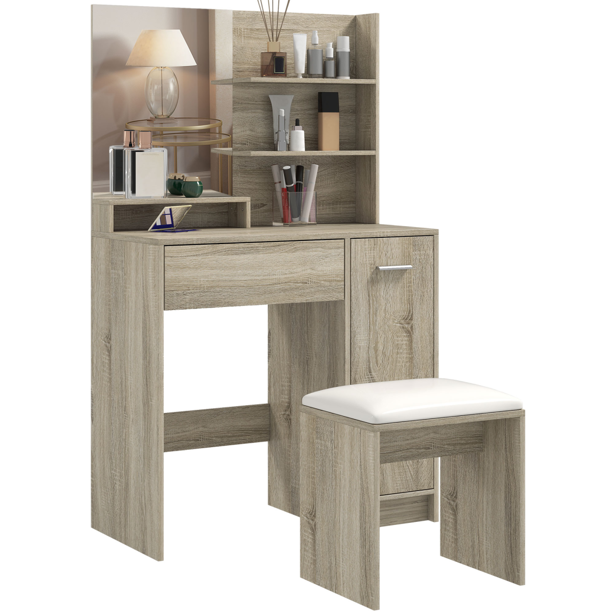 HOMCOM Dressing Table with Mirror and Stool