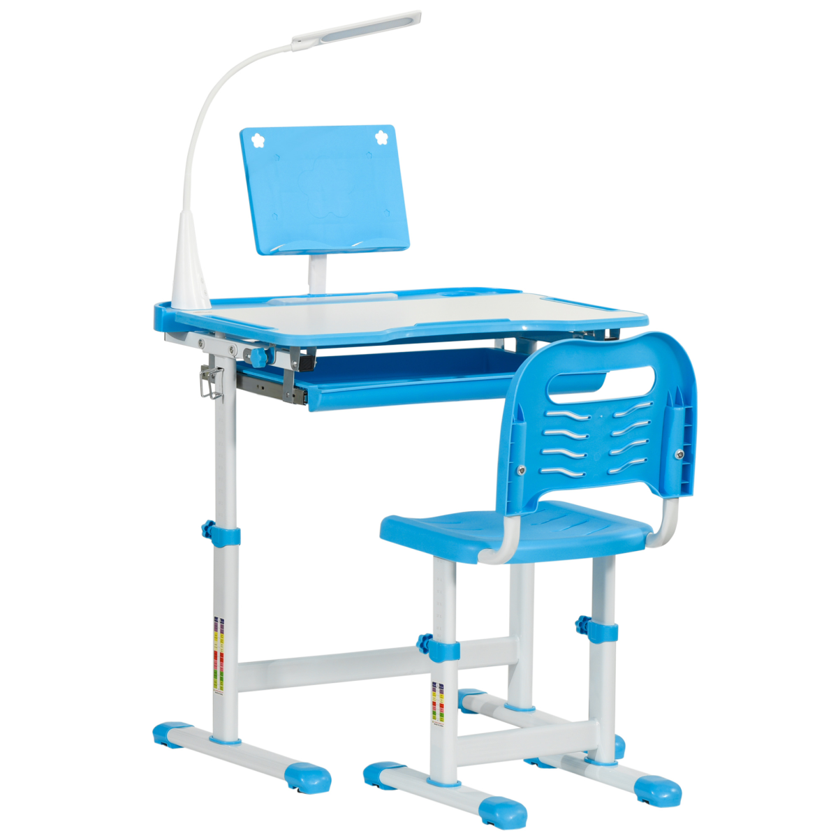 HOMCOM Kids Study Desk and Chair Set with USB Lamp, Blue