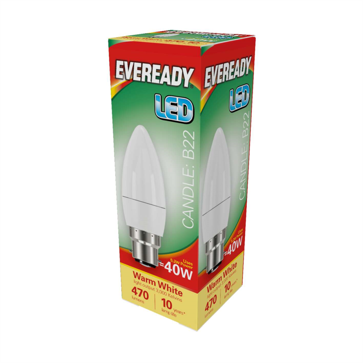 Eveready S13610 LED Candle Bulb 40W B22 (BC) 470lm 4.9W Warm White (Pack of 5)