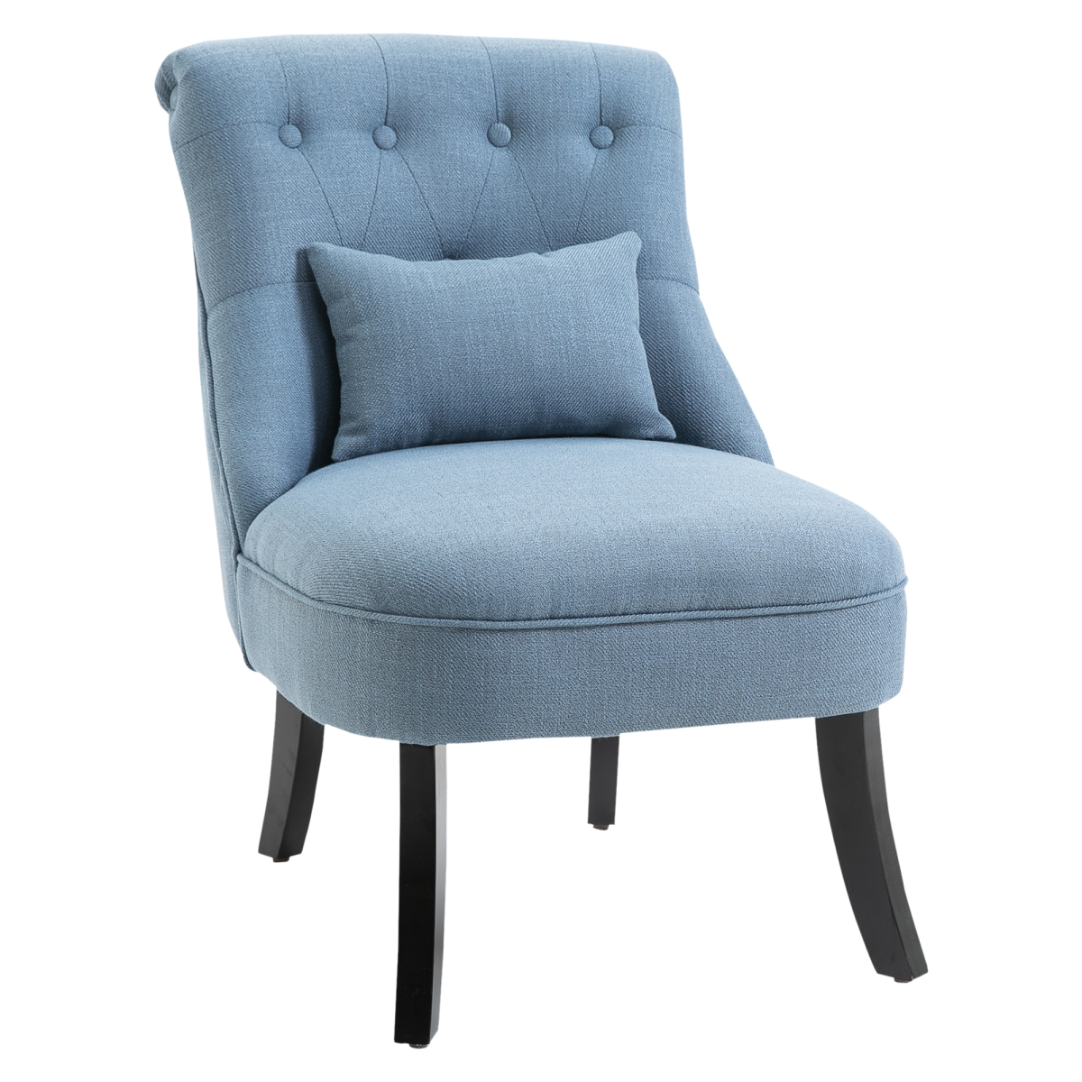 Fabric Single Sofa Dining Chair Upholstered with Pillow, Solid Wood Legs