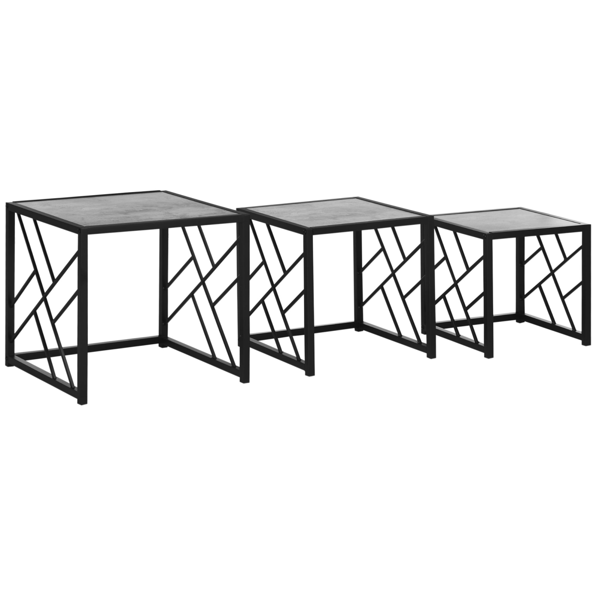 HOMCOM Set of 3 Nesting Coffee Tables, Square End Tables, Metal Frame, Grey