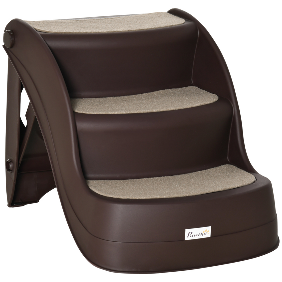 Portable Dog Steps Non-slip Pet Stairs 3-Step Design for High Beds Sofas, Brown