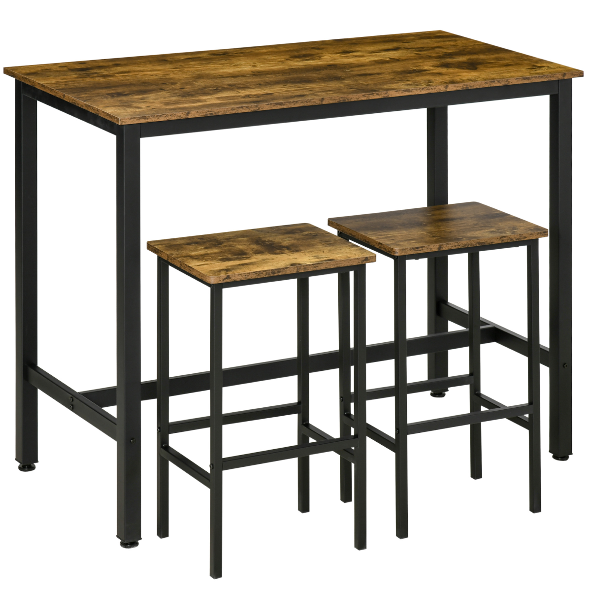 Industrial Bar Table Set, 2 Stools, 3-Piece Counter Height, Rustic Brown
