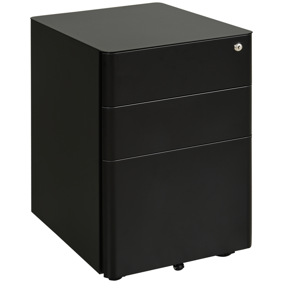 3 Drawer Metal Filing Cabinet Lockable 4 Wheel Compact Under Desk Black Vinsetto